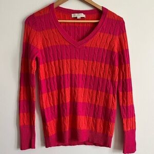 Loft Wool Rabbit Hair Blend Striped V Neck Sweater